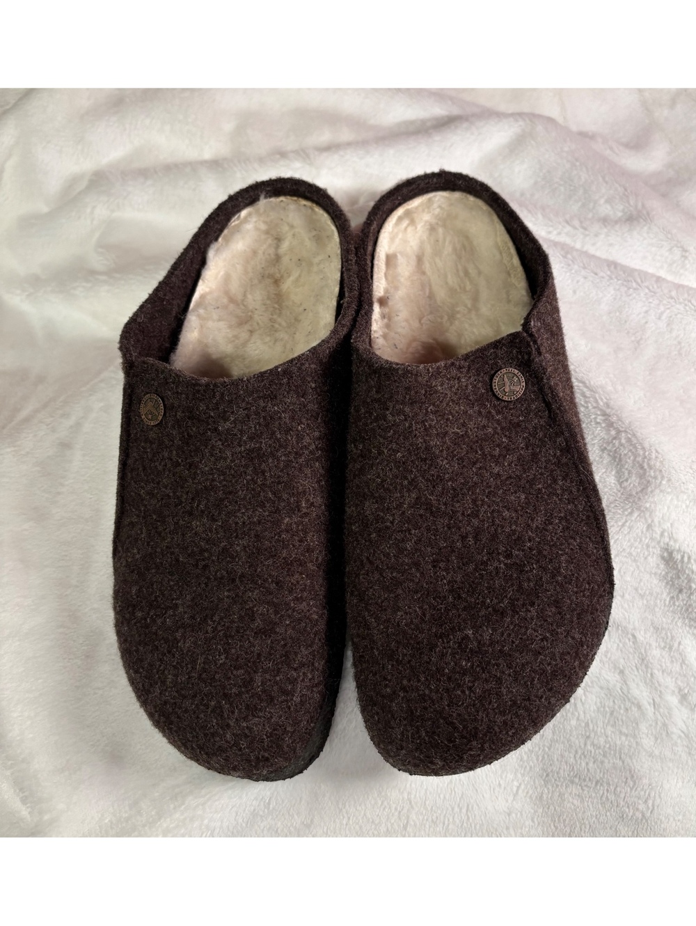 Birkenstock Zermatt Brown Wool Slip-On Slippers with Plush Interior, Size 41